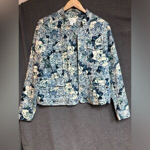 Christopher banks, M jacket/blazer, white cream and blue floral paisley print